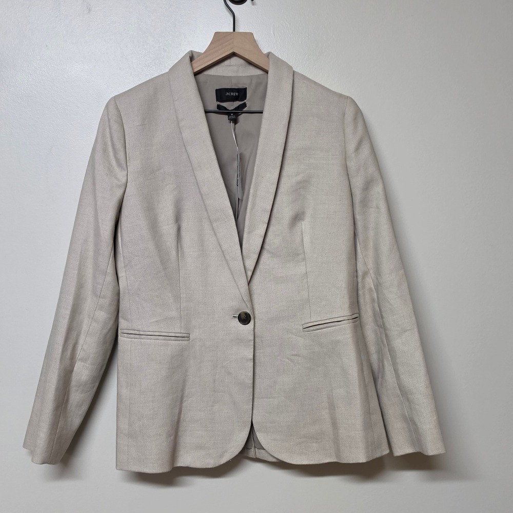 J.Crew Parke Blazer Flax Beige Stetch Linen Blend Jacket H9710 Woens Sz 8 Career